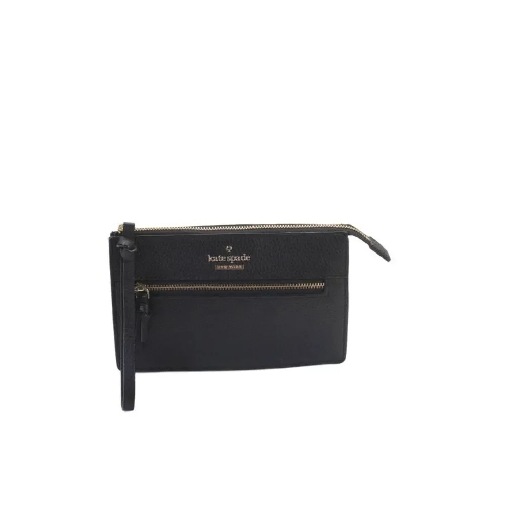 Kate Spade Womens Leather Striped Interior Zip Wristlet Black